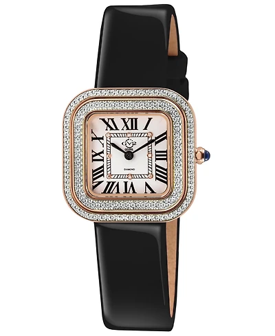 GV2 Women's Bellagio Swiss Quartz Black Italian Leather Strap Diamond Watch