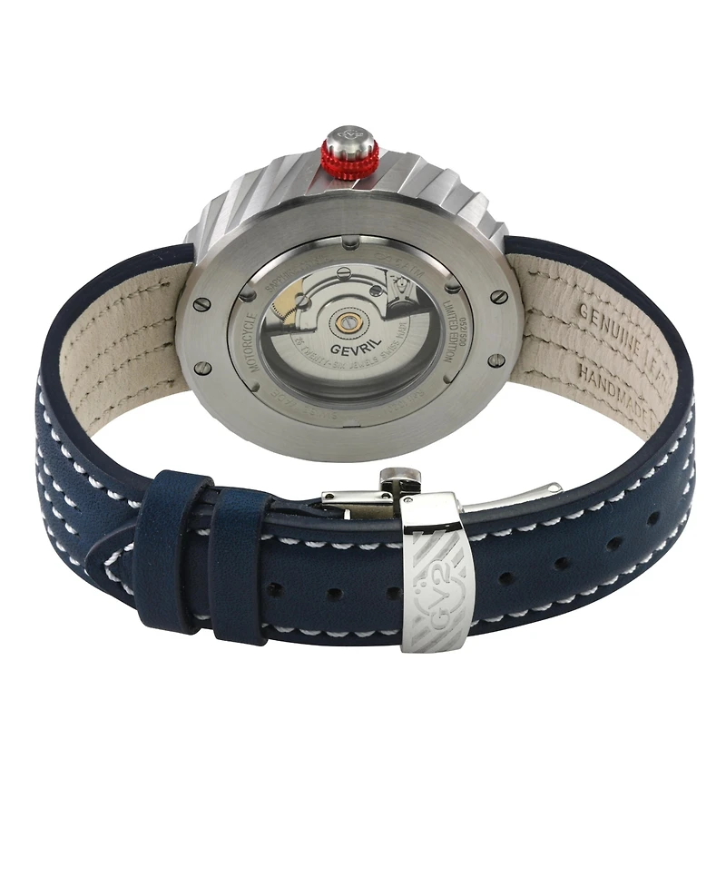 GV2 by Gevril Men's Swiss Made Motorcycle Swiss Automatic Italian Leather Strap Watch