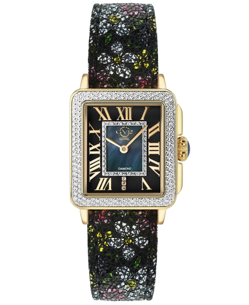 GV2 by Gevril Women's Padova Floral Swiss Quartz Flowers Italian Leather Strap Diamond Watch