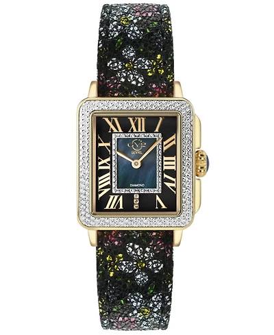 GV2 by Gevril Women's Padova Floral Swiss Quartz Flowers Italian Leather Strap Diamond Watch