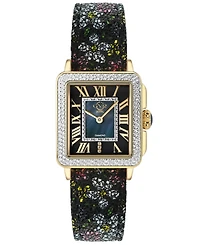 GV2 by Gevril Women's Padova Floral Swiss Quartz Flowers Italian Leather Strap Diamond Watch