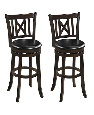 Gymax Set of 2 Bar Stools 30'' Swivel Bar Chairs w/ Footrest Hollowed Backrest