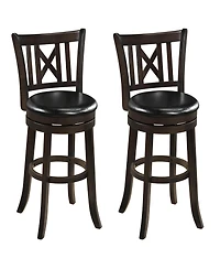 Gymax Set of 2 Bar Stools 30'' Swivel Bar Chairs w/ Footrest Hollowed Backrest