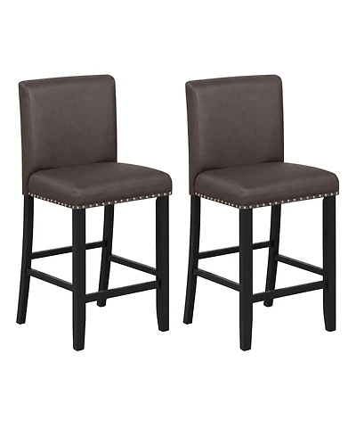 Gymax 2piece Upholstered Bar Stool 25.5'' Counter Height Pvc Leather Accent Bar Chairs