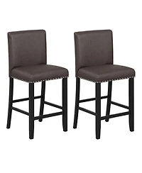 Gymax 2piece Upholstered Bar Stool 25.5'' Counter Height Pvc Leather Accent Bar Chairs