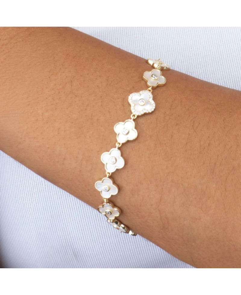 The Lovery Mother of Pearl Cz Clover Bracelet 14K Gold-Plated Sterling Silver
