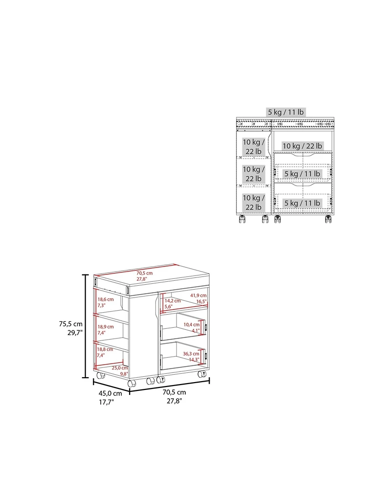 Fm Furniture Loris Extendable Desk with Two Drawers, Open Shelves, and Sliding Mechanism
