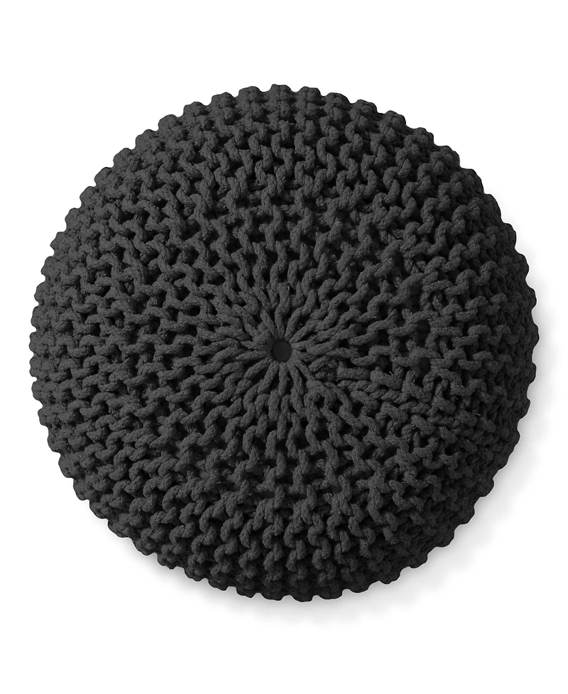 Casafield Round Pouf Ottoman, Navy Blue - 20" Dia x 14.5" High Cotton Knit Foot Stool Boho Floor Pouffe for Living Room