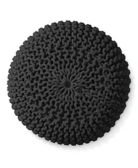 Casafield Round Pouf Ottoman, Navy Blue - 20" Dia x 14.5" High Cotton Knit Foot Stool Boho Floor Pouffe for Living Room