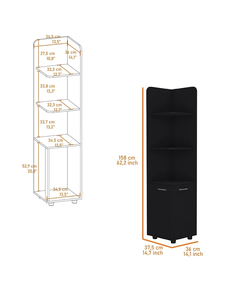 Fm Furniture Sunriver Corner Shelf with Cabinet, 3-Tier Shelf, Metal Handles