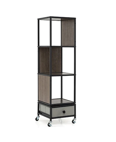 Gymax 4-Tier Rotating Bookshelf on Wheels w/Removable Fabric Storage Drawer for Office