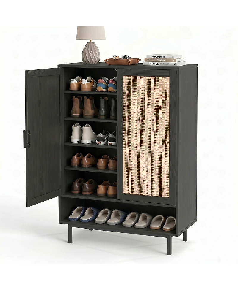 Gymax 43'' Tall Shoe Cabinet w/ 2 Doors Adjustable Shelves and Open Compartment