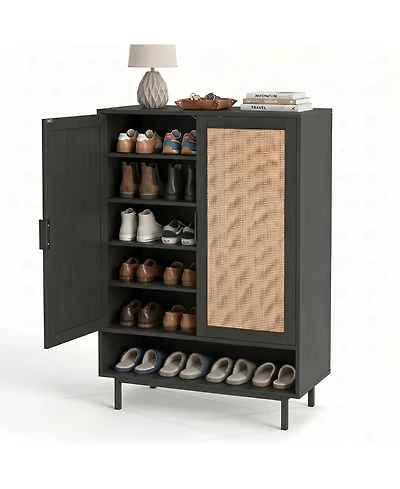 Gymax 43'' Tall Shoe Cabinet w/ 2 Doors Adjustable Shelves and Open Compartment