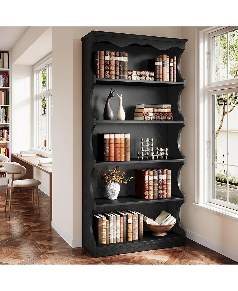 Tribesigns 70" Tall Bookcase: 5-tier open bookshelf with curved-edge design. Wooden display shelves for living room, home office, bedroom