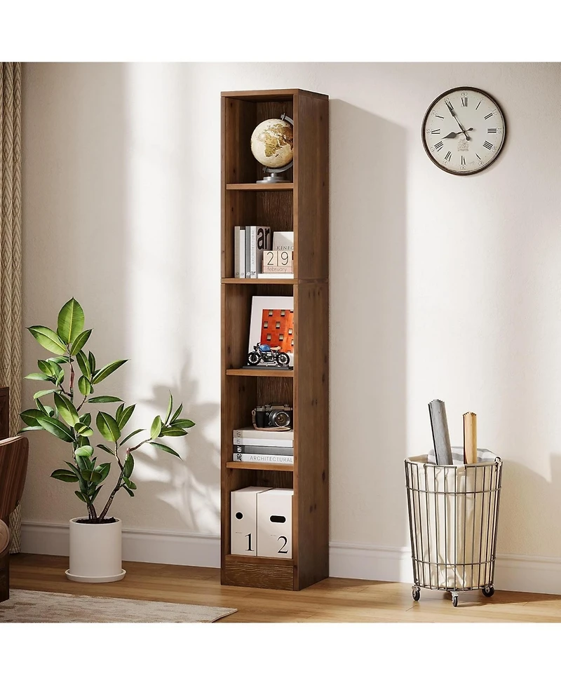Tribesigns 70.9-Inch Tall Solid Wood Bookshelf, 5-Tier Narrow Bookcase, Freestanding Display Shelves for Living Room Bedroom