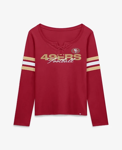 Women's Fanatics Scarlet San Francisco 49ers Team First Coverage Scheme Lace-Up Long Sleeve T-Shirt