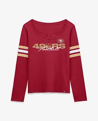 Women's Fanatics Scarlet San Francisco 49ers Team First Coverage Scheme Lace-Up Long Sleeve T-Shirt