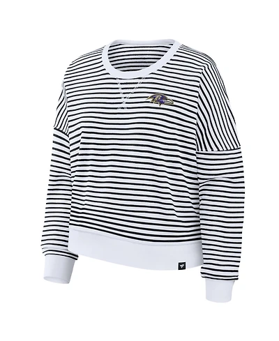 Women's Fanatics White/Black Baltimore Ravens Striped Oversized French Terry Sweatshirt