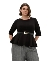 City Chic Women's Paige Belted Peplum Top