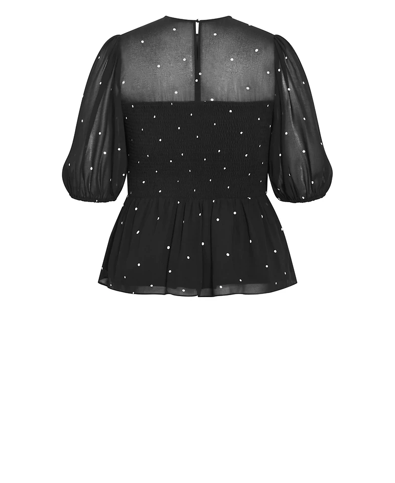 City Chic Plus Esther Spot-Print Shirred Peplum Blouse