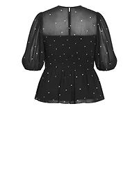 City Chic Plus Esther Spot-Print Shirred Peplum Blouse