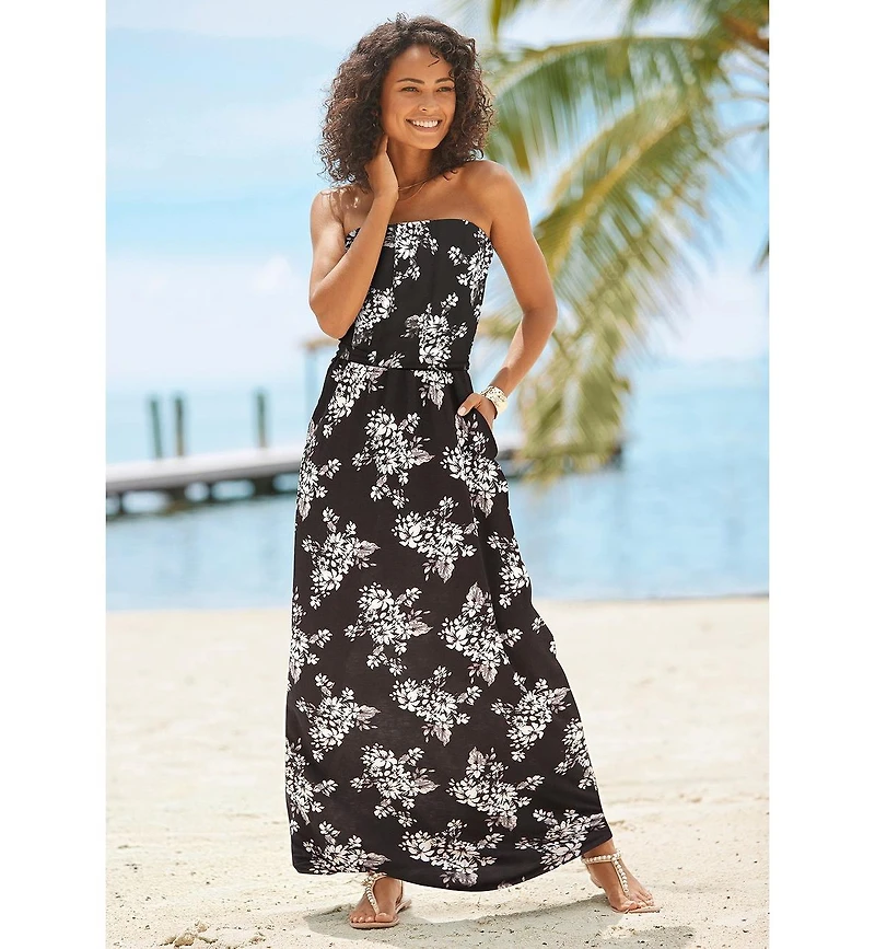 Lascana Women's Strapless Ruched Maxi Dress