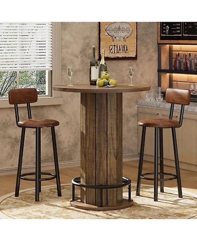 homfan Round Bar Table Engineered Wood Industrial Cocktail for Dining Room Living Game Furniture