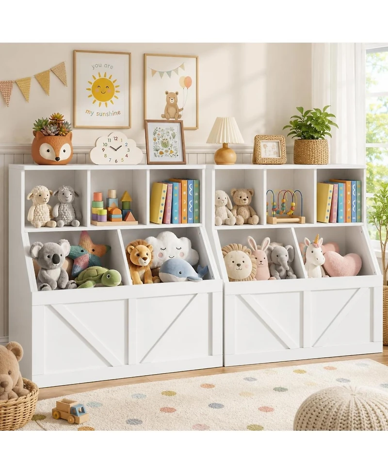 2 Set of Kids Bookshelf and Toy Storage Organizer, Nursery and Playroom, Children s Bookcase with Cabinet, Versatile for Home, School and Daycare Use