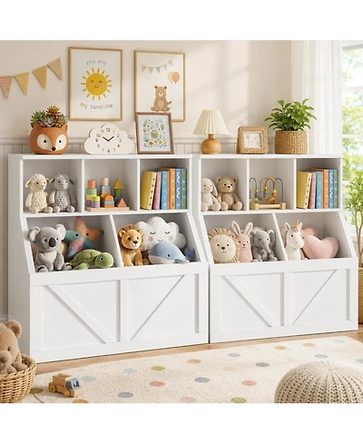2 Set of Kids Bookshelf and Toy Storage Organizer, Nursery and Playroom, Children s Bookcase with Cabinet, Versatile for Home, School and Daycare Use
