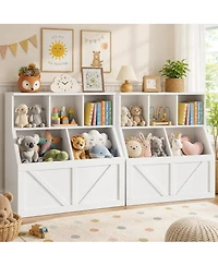 2 Set of Kids Bookshelf and Toy Storage Organizer, Nursery and Playroom, Children s Bookcase with Cabinet, Versatile for Home, School and Daycare Use