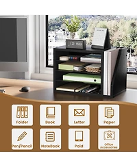 Danrong Wooden Mail Organizer Desk Adjustable Shelves Sorter File Desktop Holder For Home Office