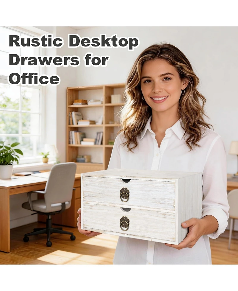 Danrong Wood Drawer Desk Organizer Rustic Desktop Storage For Home Office