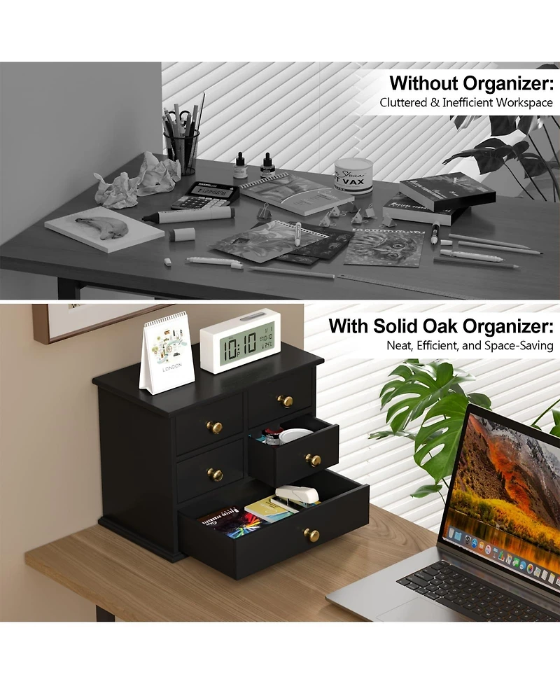 Danrong Solid Wood Desktop Organizer With Metal Handles Non Slip Pads Multi Purpose Storage For Home Office
