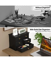 Danrong Solid Wood Desktop Organizer With Metal Handles Non Slip Pads Multi Purpose Storage For Home Office