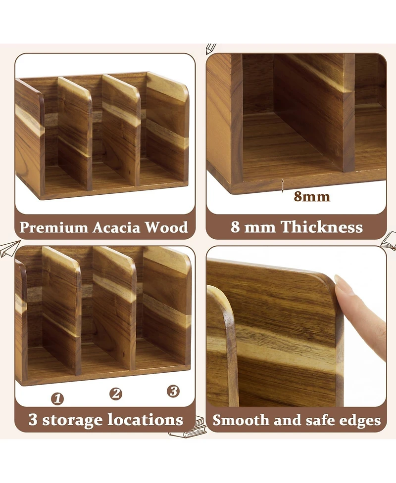 Danrong Wooden 3 Compartment Desk Organizer Vertical File Magazine Holder