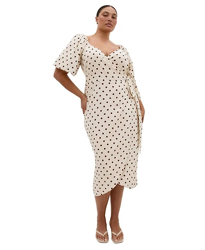 City Chic Plus Claudine Wrap Spot-Print Balloon-Sleeve Midi Dress