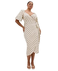 City Chic Plus Claudine Wrap Spot-Print Balloon-Sleeve Midi Dress
