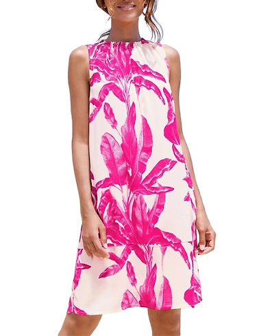 Lascana Women's Tropical-Print Sleeveless Shift Dress