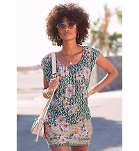 Lascana Women's Floral-Print Scoop Neck Dolman-Sleeve Sundress