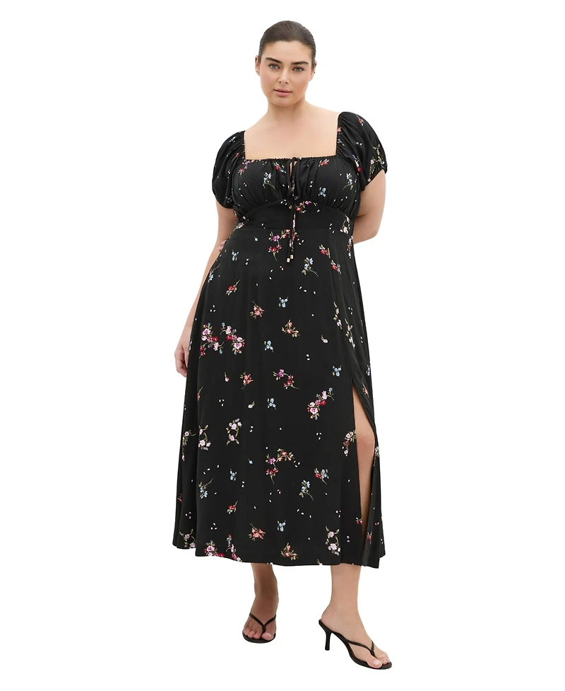 City Chic Women's Plus Size Abbie Short Sleeve Petal Print Midi Dress