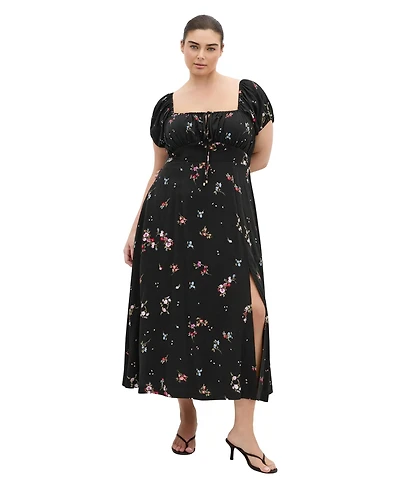 City Chic Women's Plus Size Abbie Short Sleeve Petal Print Midi Dress