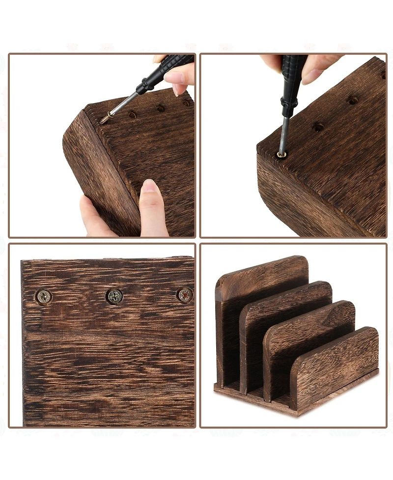 Danrong Wooden Desk Mail Organizer 3 Slots Removable Compartments File Paper Storage