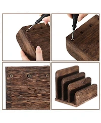 Danrong Wooden Desk Mail Organizer 3 Slots Removable Compartments File Paper Storage