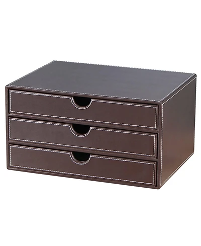 Danrong 3 Drawer Pu Leather Desktop Storage Box A4 File Organizer For Office Supplies