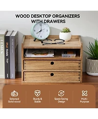 Danrong Solid Wood 3 Tier Desk Organizer Paper Sorter Document Holder For Office Supplies