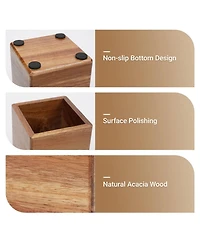 Danrong Brown Wooden Desk Organizer Set Pen Holder Paperclip Sticky Note Storage
