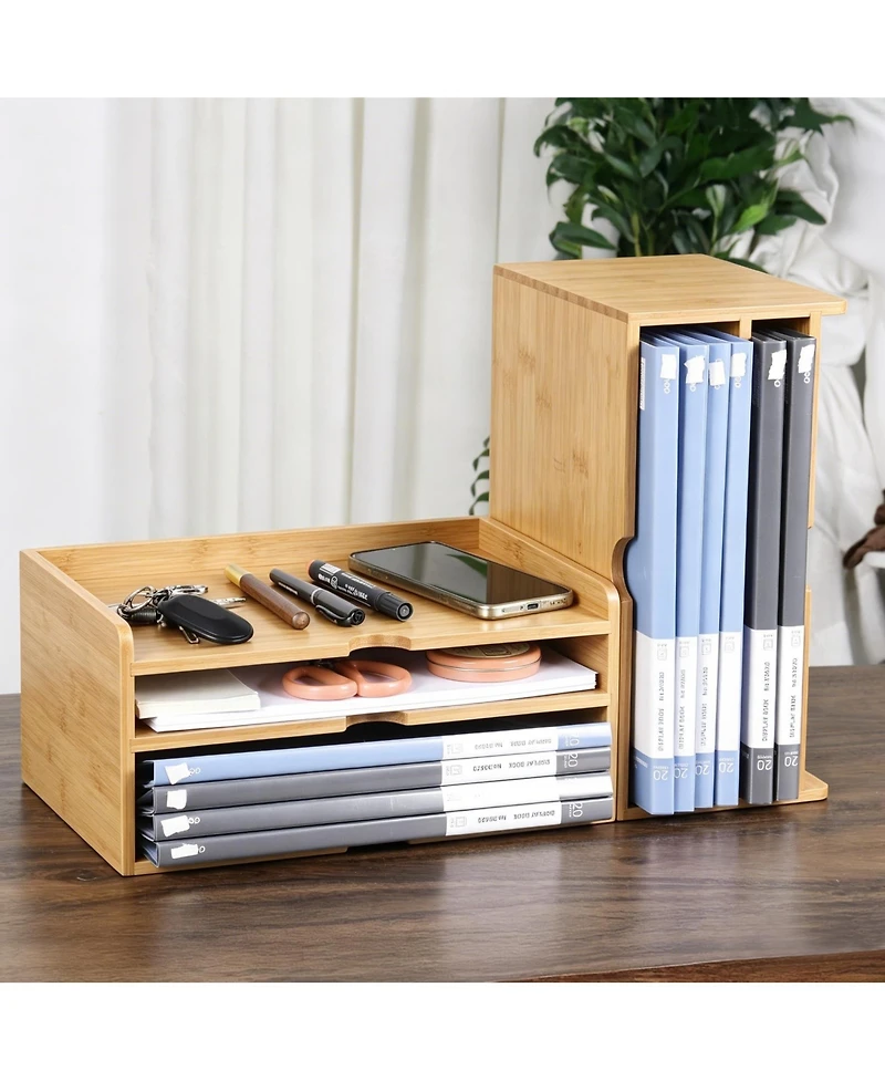 Danrong Solid Wood Desk Organizer Stackable File Tray Mail Holder 2-in-1 Rack