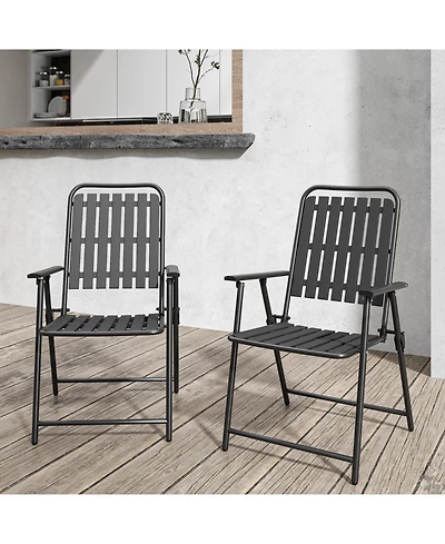 ECHTPeak Folding Chair Set of 2, 350LBS Capacity, Foldable Metal Chairs, with Stain-Proof Wpc Slats, No Assembly, for Balcony Garden Patio