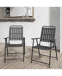 ECHTPeak Folding Chair Set of 2, 350LBS Capacity, Foldable Metal Chairs, with Stain-Proof Wpc Slats, No Assembly, for Balcony Garden Patio