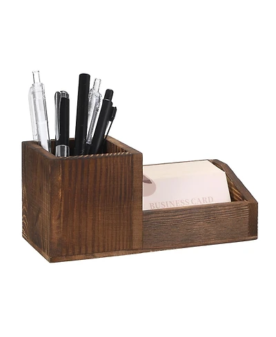 Danrong Vintage Wood Desk Organizer with Pen Cup Business Card Holder